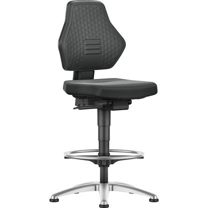AIR FLOW industrial swivel chair, with floor glides and foot ring, Supertec cover black.