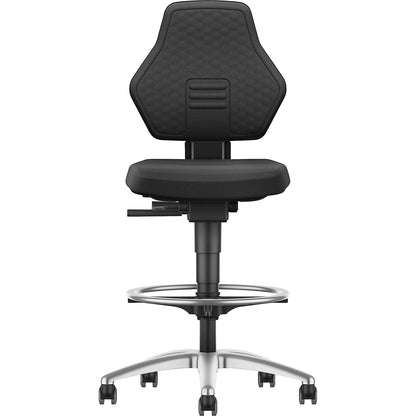 AIR FLOW industrial swivel chair, with sit-stop castors and foot ring, fabric cover black.