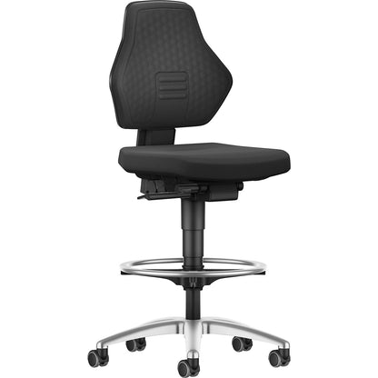 AIR FLOW industrial swivel chair, with sit-stop castors and foot ring, fabric cover black.