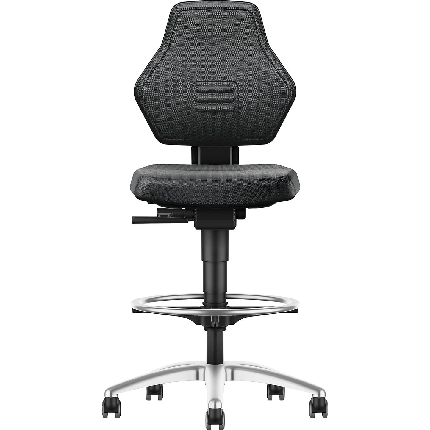AIR FLOW industrial swivel chair, with sit-stop castors and foot ring, Supertec cover black.