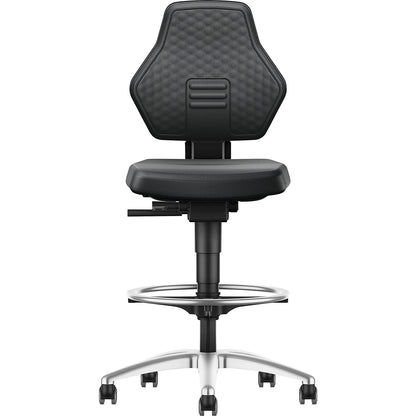 AIR FLOW industrial swivel chair, with sit-stop castors and foot ring, Supertec cover black.