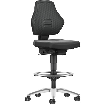AIR FLOW industrial swivel chair, with sit-stop castors and foot ring, Supertec cover black.
