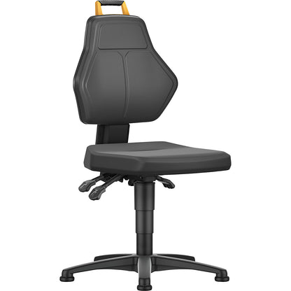 Industrial swivel chair, black, with floor glides, PU foam upholstery.