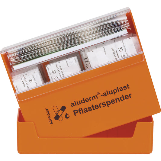 ALUDERM®-ALUPLAST plaster dispenser, HxWxD 122 x 160 x 57 mm, with contents, orange.