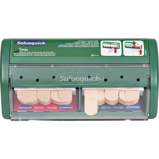 SALVEQUICK plaster dispenser, with 90 plaster strips, green.