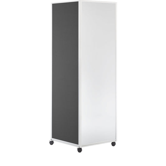 Mobile information stand, with 4 double swivel castors with wheel stops, grey fabric, whiteboard.