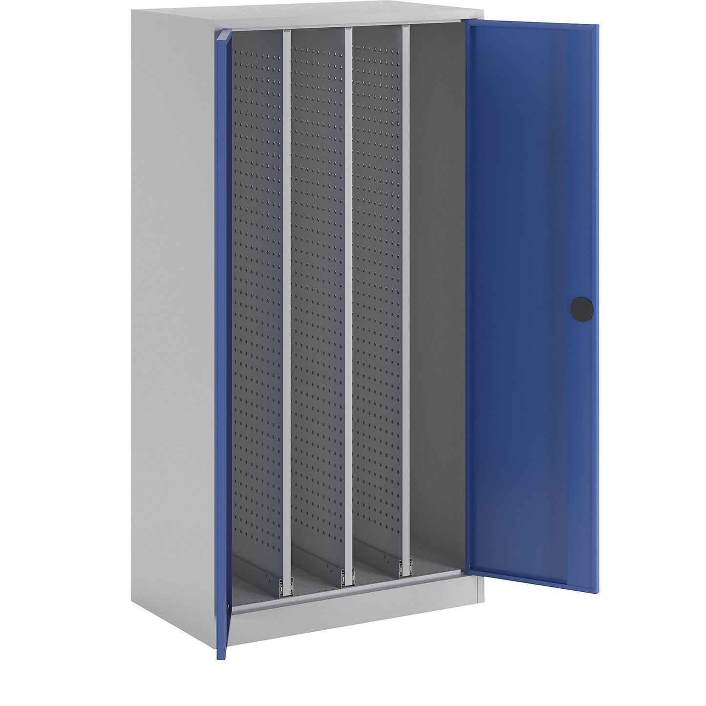 Vertical pull-out cupboard, without partition, 3 drawers, light grey / gentian blue.