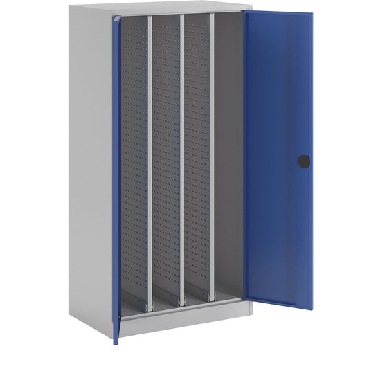 Vertical pull-out cupboard, without partition, 3 drawers, light grey / gentian blue.