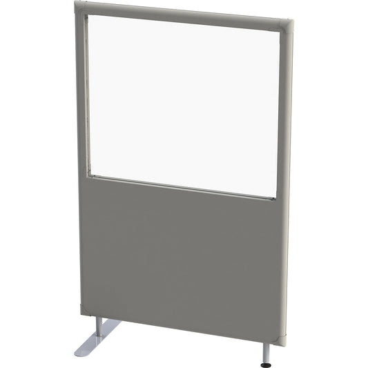 Soundproof partition, panel with window, width 1000 mm, height 1600 mm, grey.