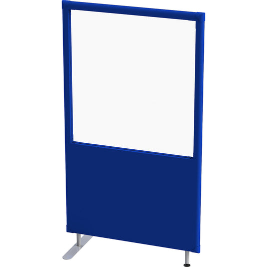 Soundproof partition, panel with window, width 1000 mm, height 1800 mm, blue.