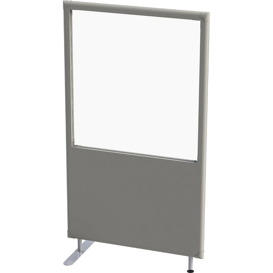 Soundproof partition, panel with window, width 1000 mm, height 1800 mm, grey.