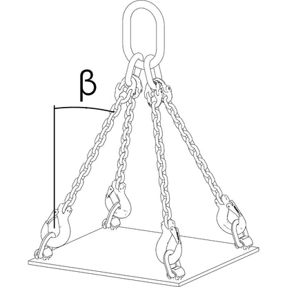 GK10 chain sling, four leg, max. load 8000 kg, chain thickness 10 mm, effective length 1 m.