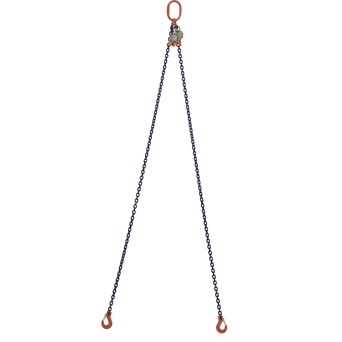 GK10 chain sling, double leg, max. load 5600 kg, chain thickness 10 mm, with shortening hook, effective length 2 m.