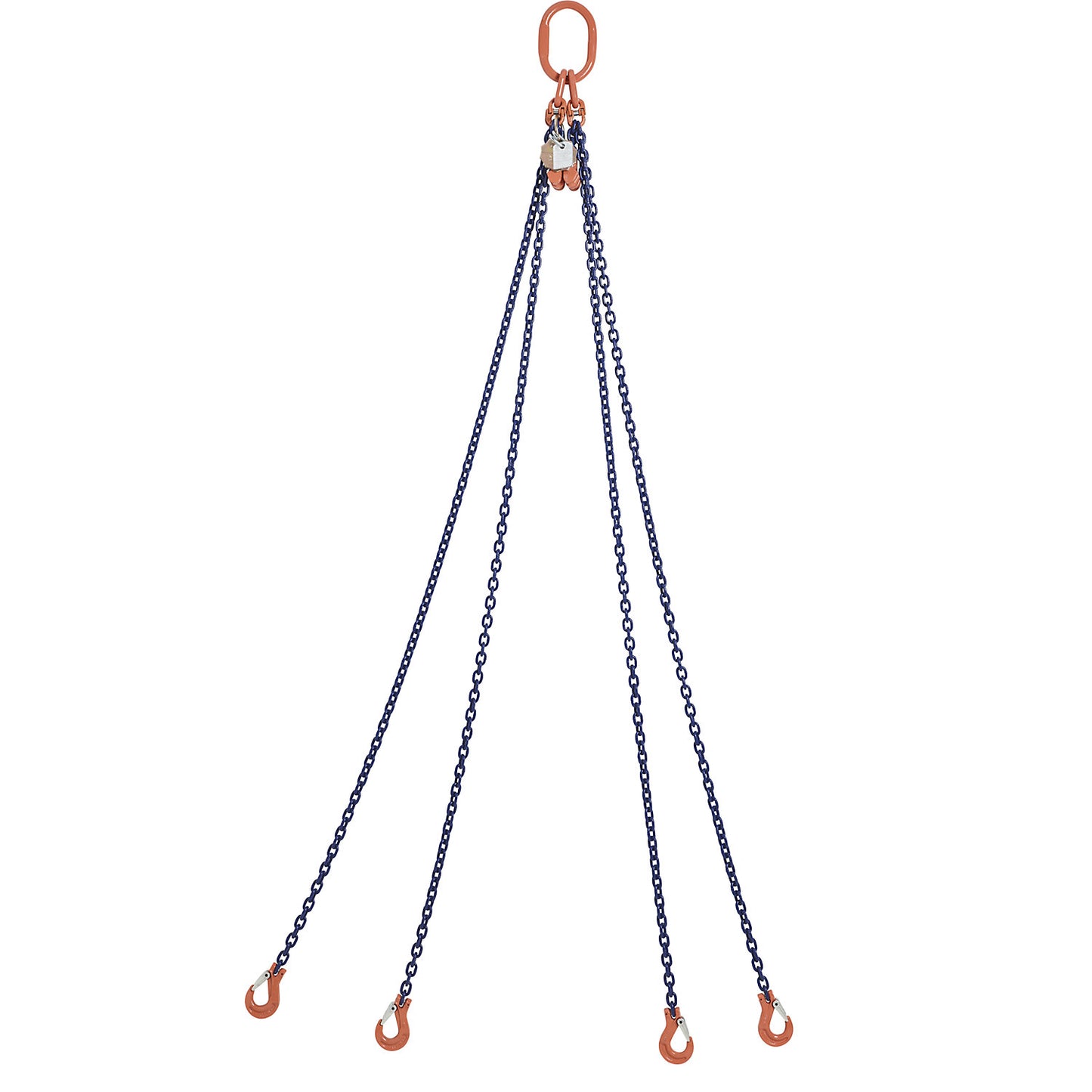 GK10 chain sling, four leg, max. load 5300 kg, chain thickness 8 mm, with shortening hook, effective length 2 m.