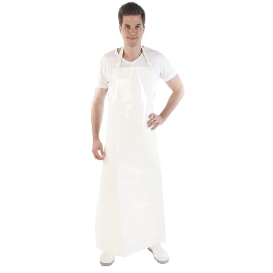 PU bib apron, pack of 5, universal size, white.