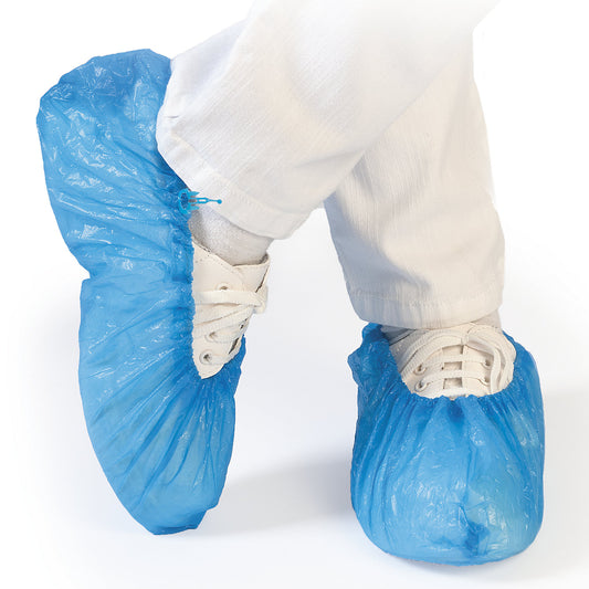 Disposable overshoes made of CPE, pack of 1100, blue.
