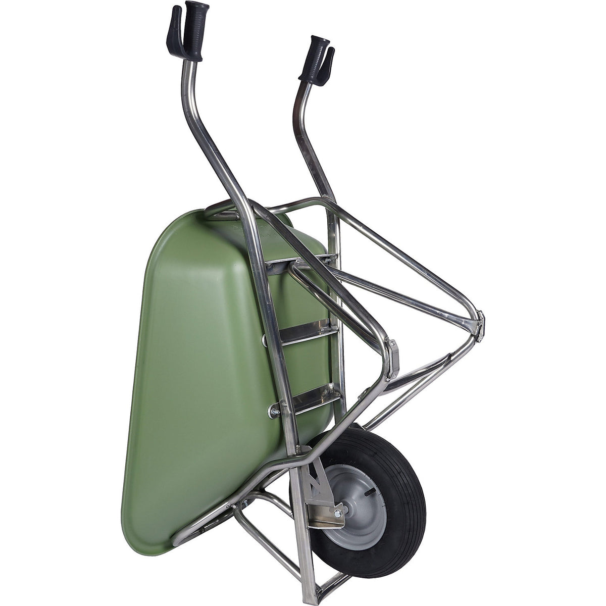 Profi-Max Plus wheel barrow, made of aluminium, 90 litres, HDPE tray, green, 4-ply pneumatic tyres.