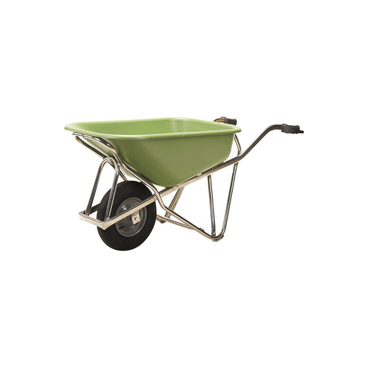 Profi-Max Plus wheel barrow, made of aluminium, 90 litres, HDPE tray, green, 4-ply pneumatic tyres.