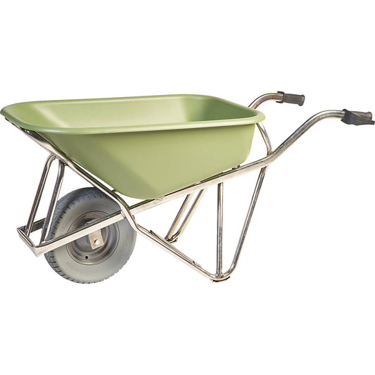 Profi-Max Plus wheel barrow, made of aluminium, 90 litres, HDPE tray, green, puncture proof, extra wide tyres.