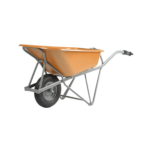 Profi-Max Plus wheel barrow, made of steel, 90 l, HDPE tray, orange, 4-ply pneumatic tyres.