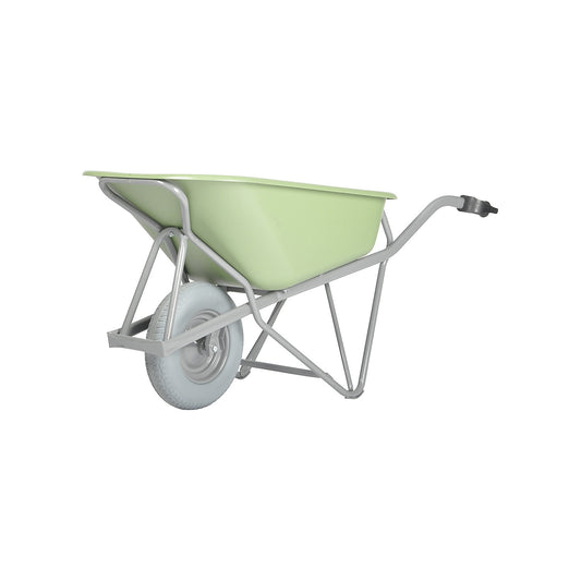 Profi-Max Plus wheel barrow, made of steel, 90 l, HDPE tray, green, puncture proof tyres.