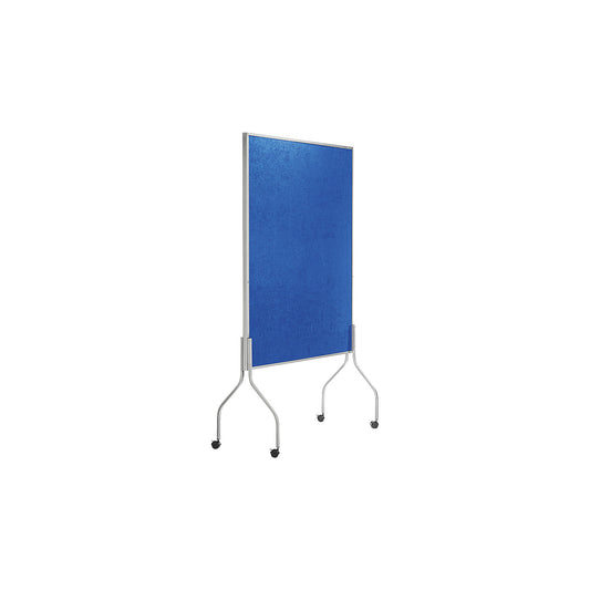 Mobile pinboard, HxWxD 1950 x 1200 x 680 mm, blue fabric cover.