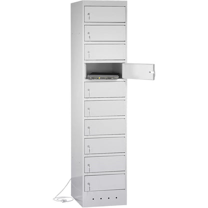 Laptop charging cabinet, with 10 compartments, light grey / light grey.
