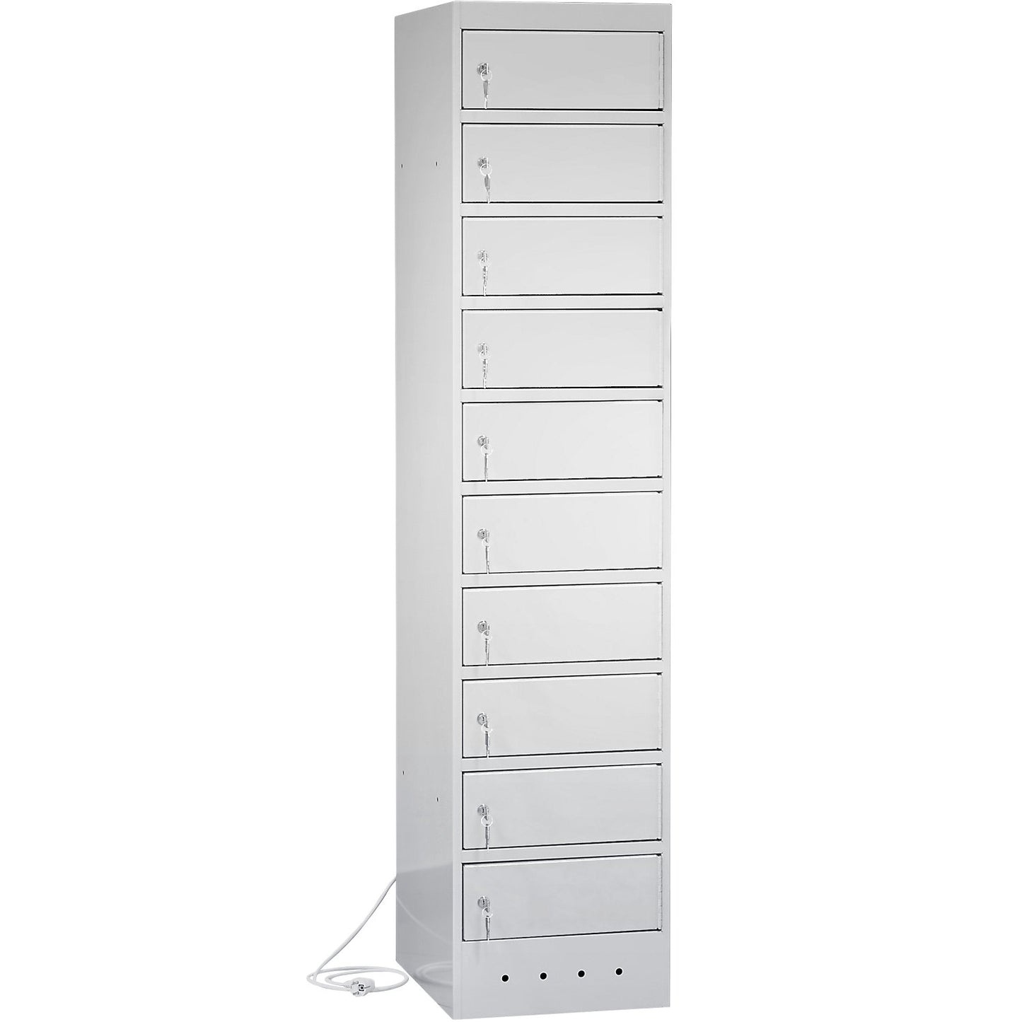 Laptop charging cabinet, with 10 compartments, light grey / light grey.