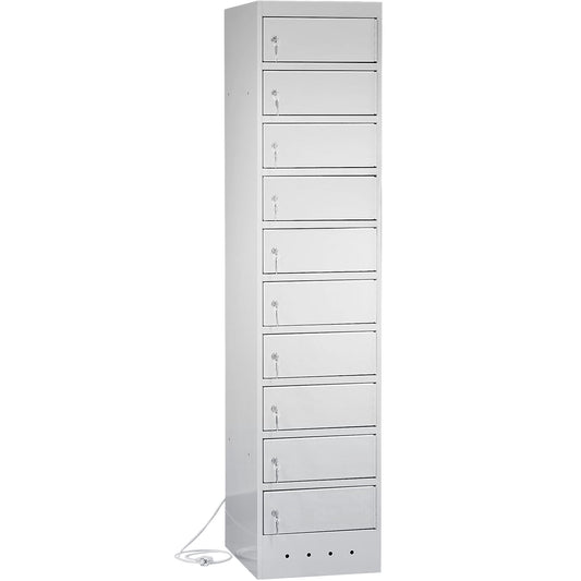 Laptop charging cabinet, with 10 compartments, light grey / light grey.