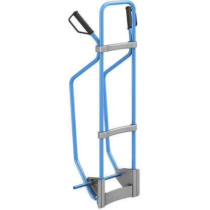 Sack truck, frame, max. load 200 kg, with glide runners, light blue RAL 5012.