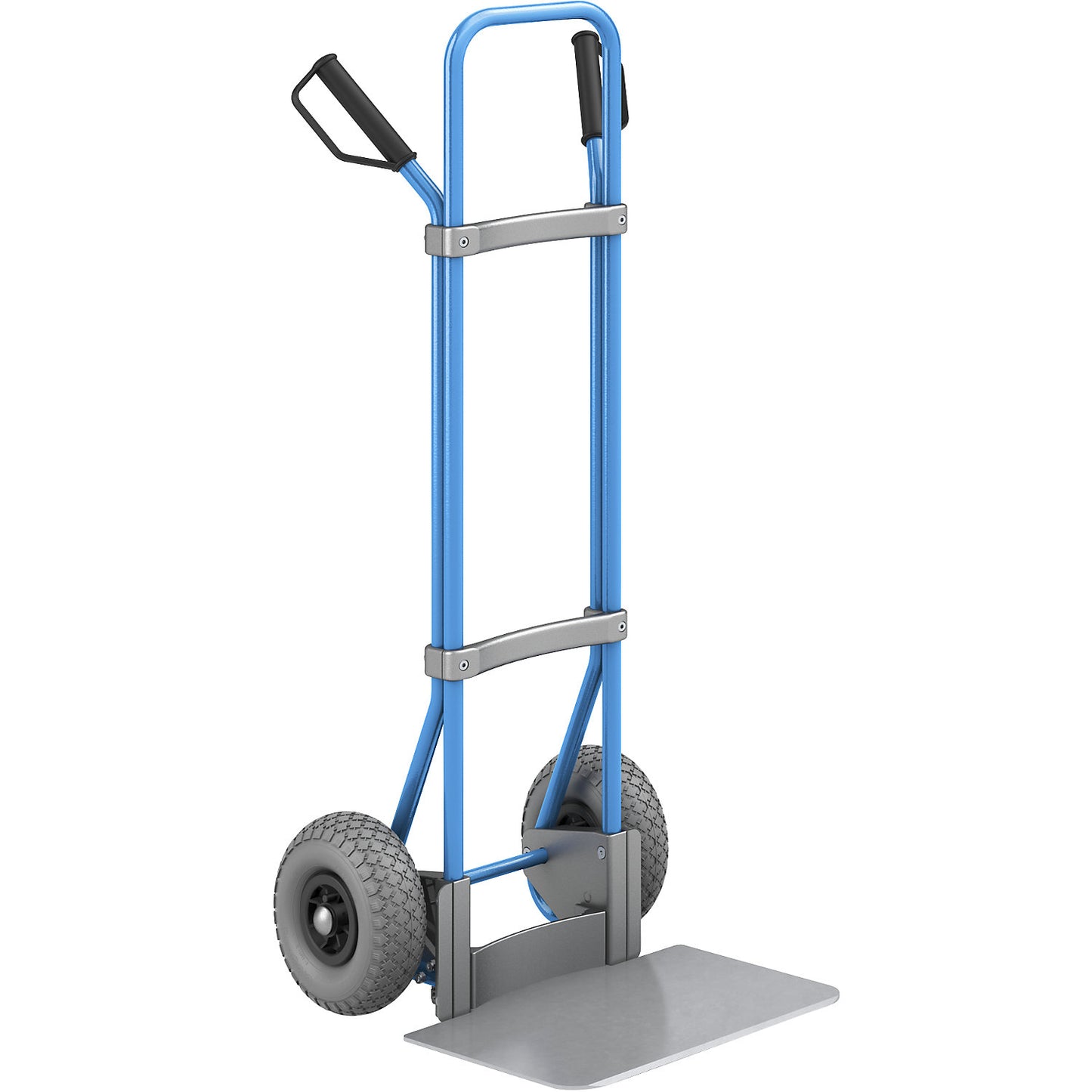 Sack truck, blue, footplate WxD 450 x 350 mm, zinc plated, PU tyres.