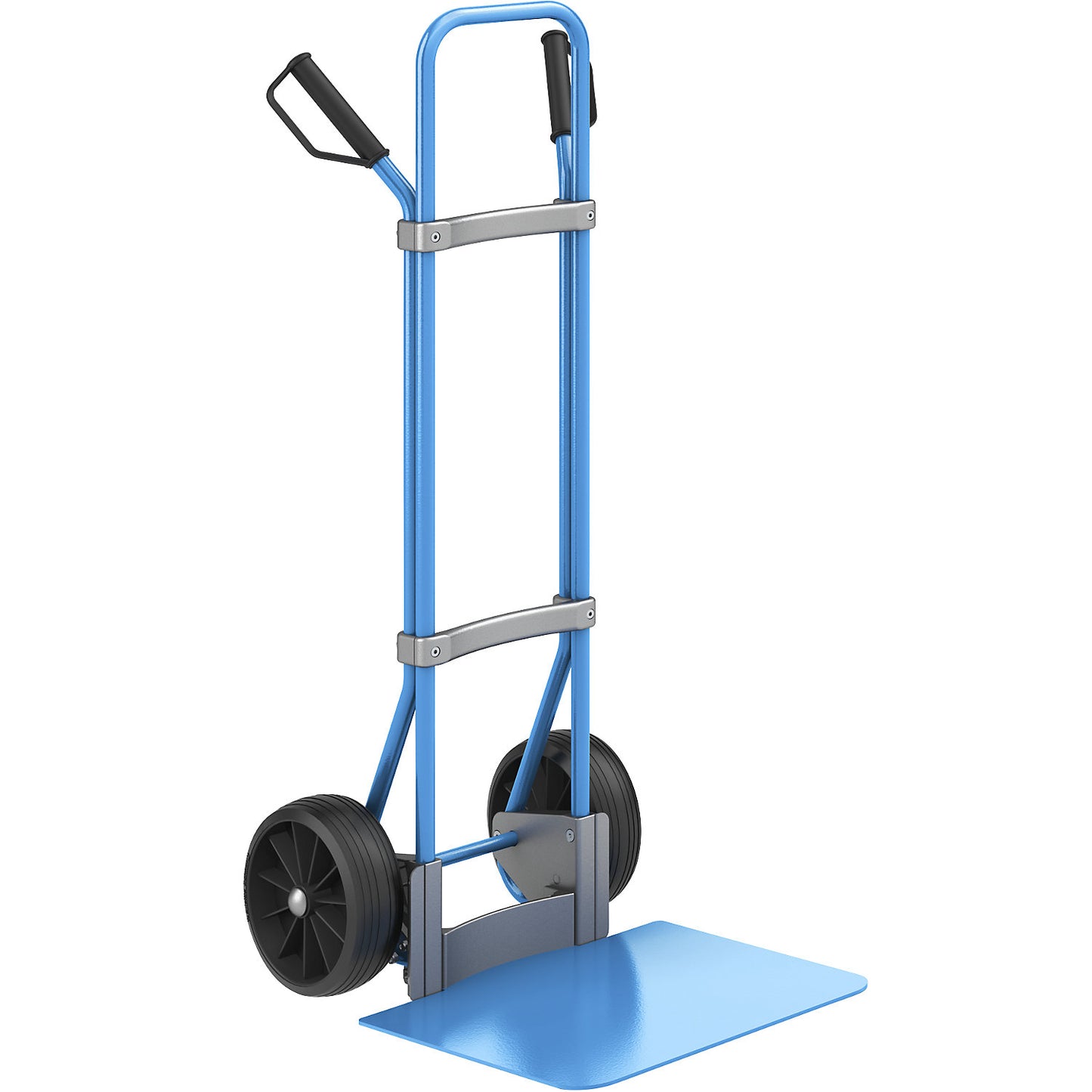 Sack truck, blue, footplate WxD 450 x 500 mm, blue, solid rubber tyres.