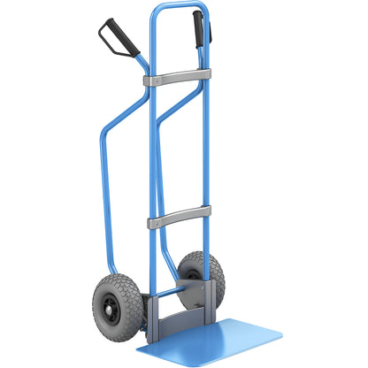 Sack truck with runners, blue, footplate WxD 450 x 350 mm, blue, PU tyres.