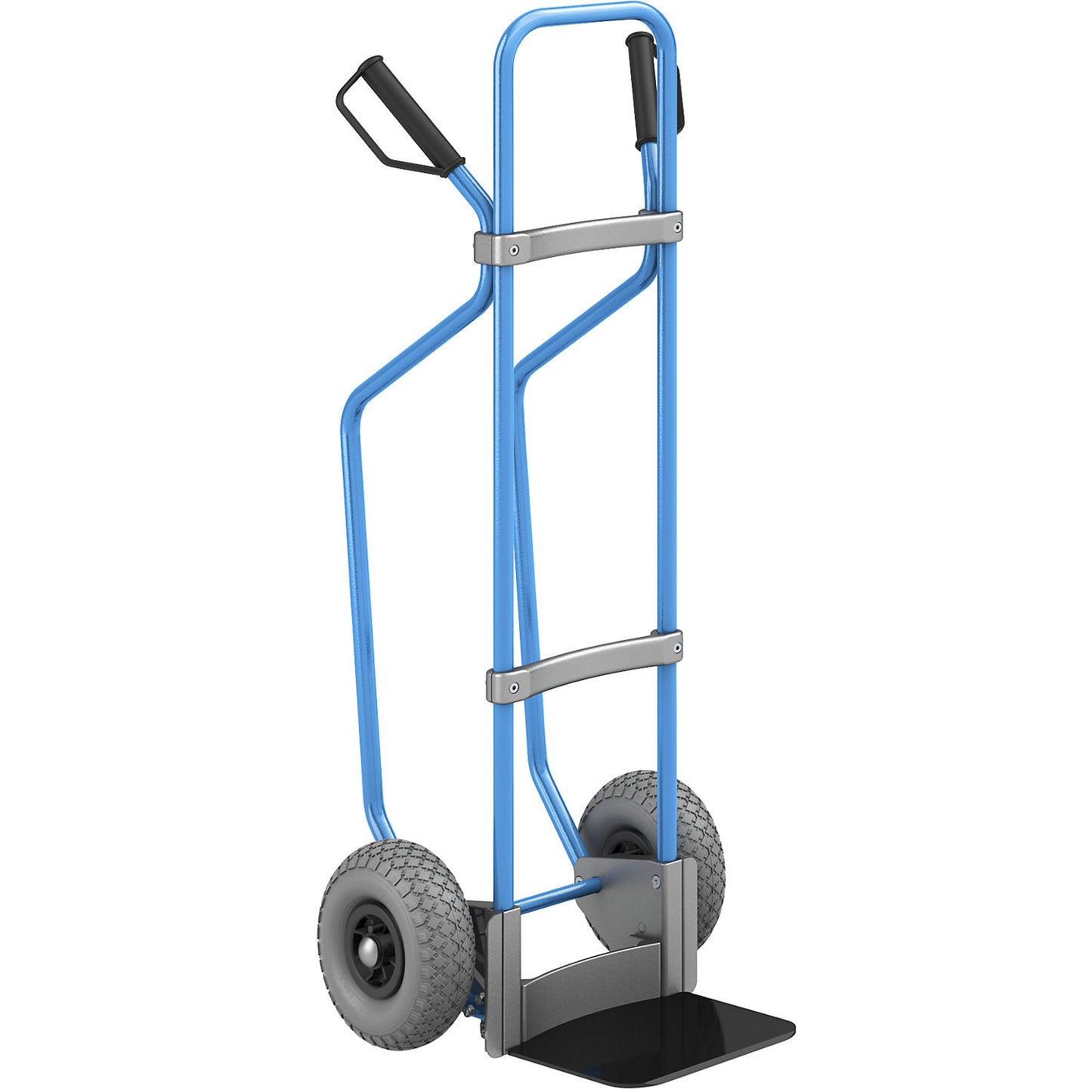 Sack truck with runners, blue, footplate WxD 280 x 250 mm, black, PU tyres.