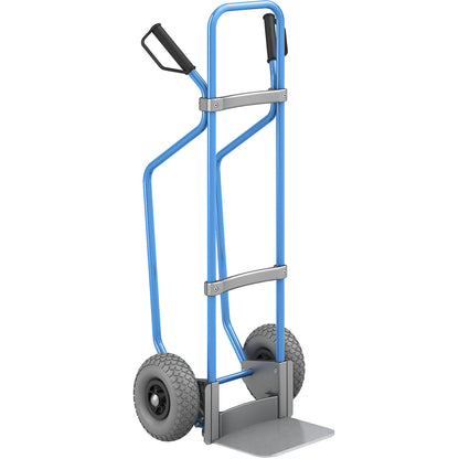 Sack truck with runners, blue, footplate WxD 280 x 250 mm, zinc plated, PU tyres.