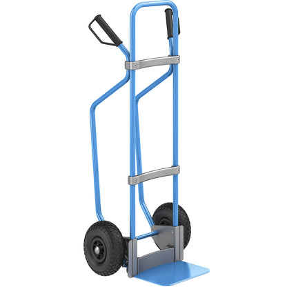 Sack truck with runners, blue, footplate WxD 280 x 250 mm, blue, pneumatic tyres.