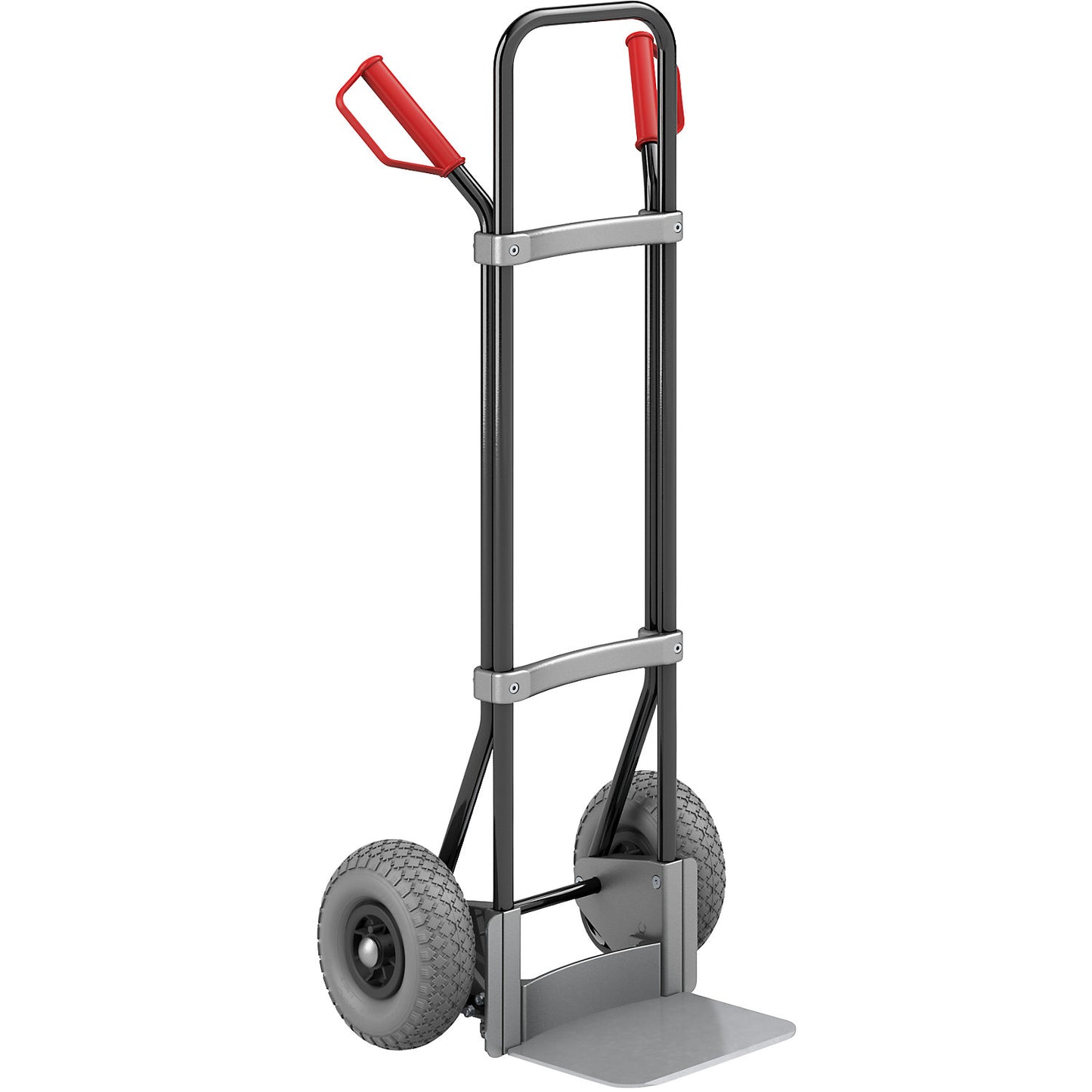Sack truck, black, footplate WxD 280 x 250 mm, zinc plated, PU tyres.