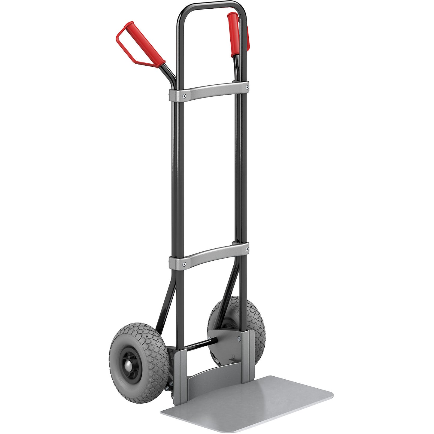 Sack truck, black, footplate WxD 450 x 350 mm, zinc plated, PU tyres.