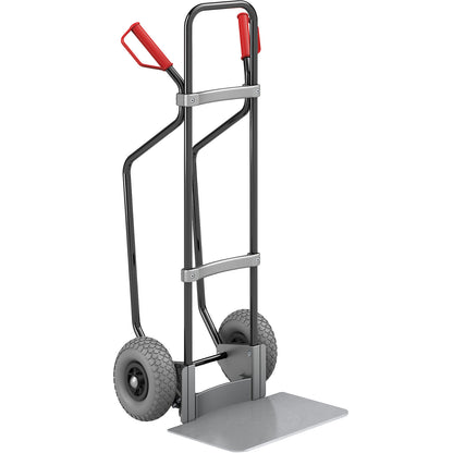 Sack truck with runners, black, footplate WxD 450 x 350 mm, zinc plated, PU tyres.