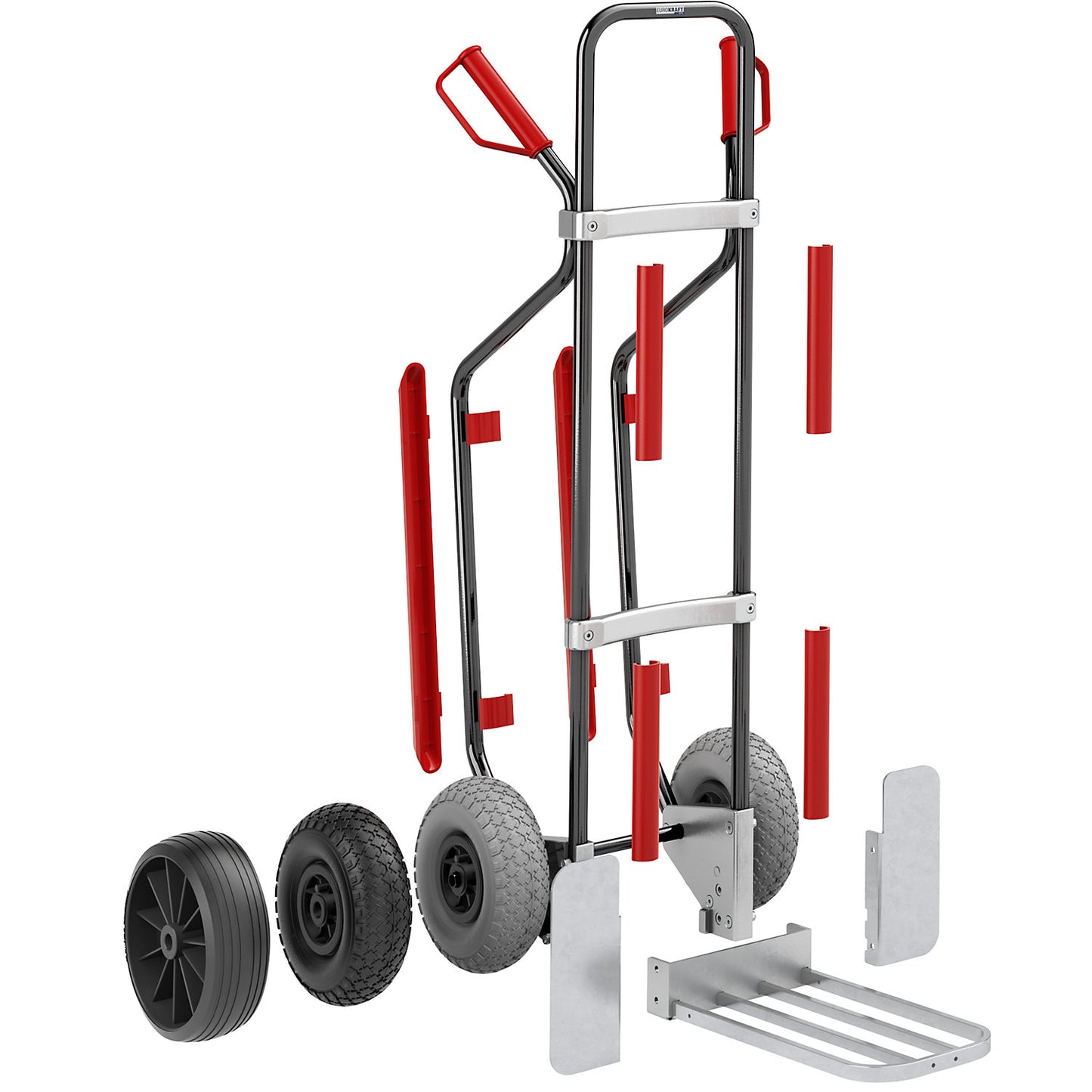 Sack truck with runners, blue, footplate WxD 450 x 350 mm, black, PU tyres.