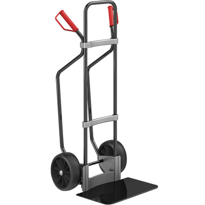 Sack truck with runners, black, footplate WxD 450 x 350 mm, black, solid rubber tyres.