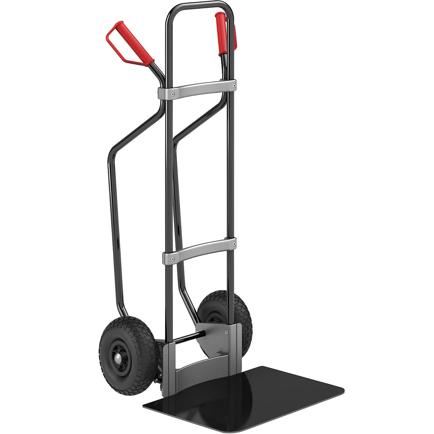 Sack truck with runners, black, footplate WxD 450 x 500 mm, black, pneumatic tyres.