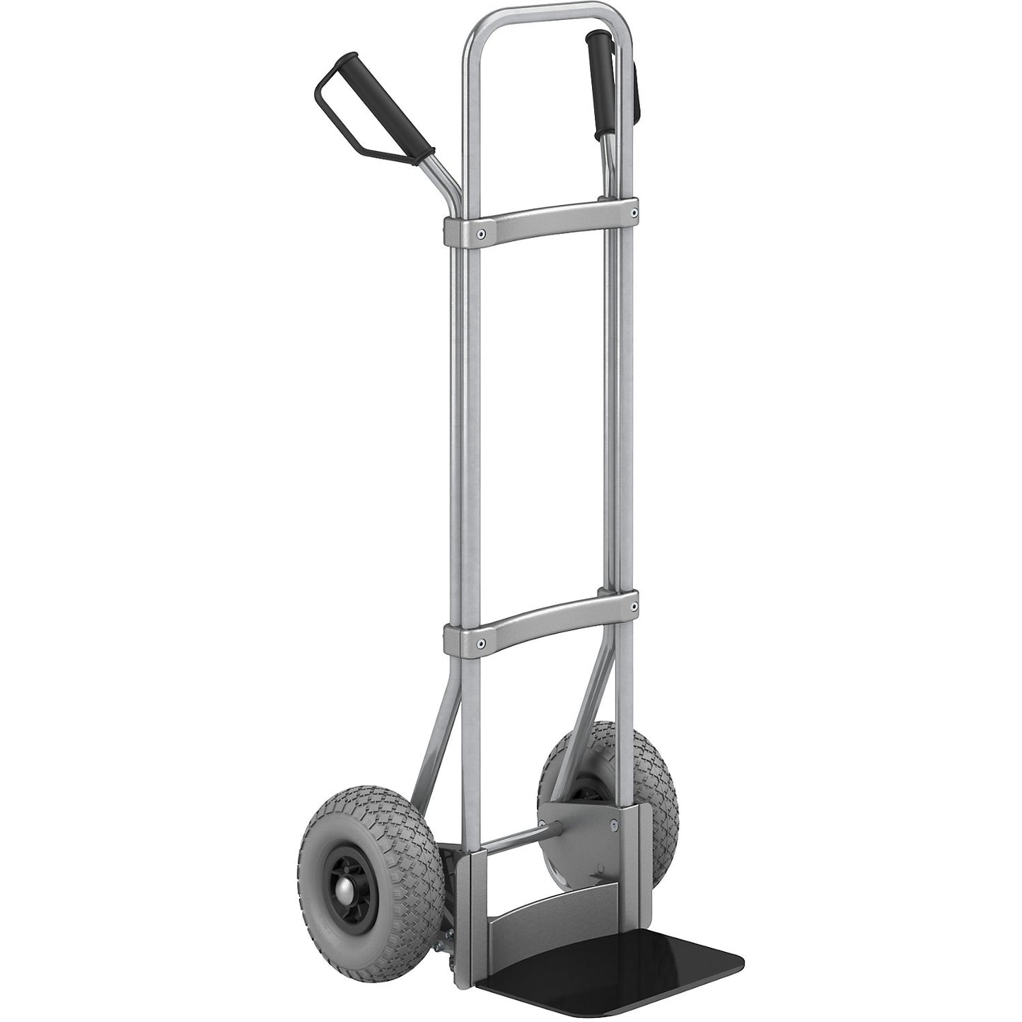 Sack truck, zinc plated, footplate WxD 280 x 250 mm, black, PU tyres.