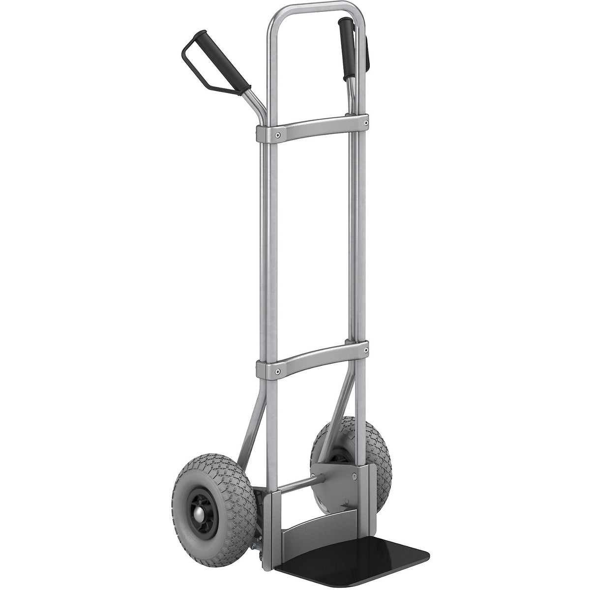 Sack truck, zinc plated, footplate WxD 280 x 250 mm, black, PU tyres.