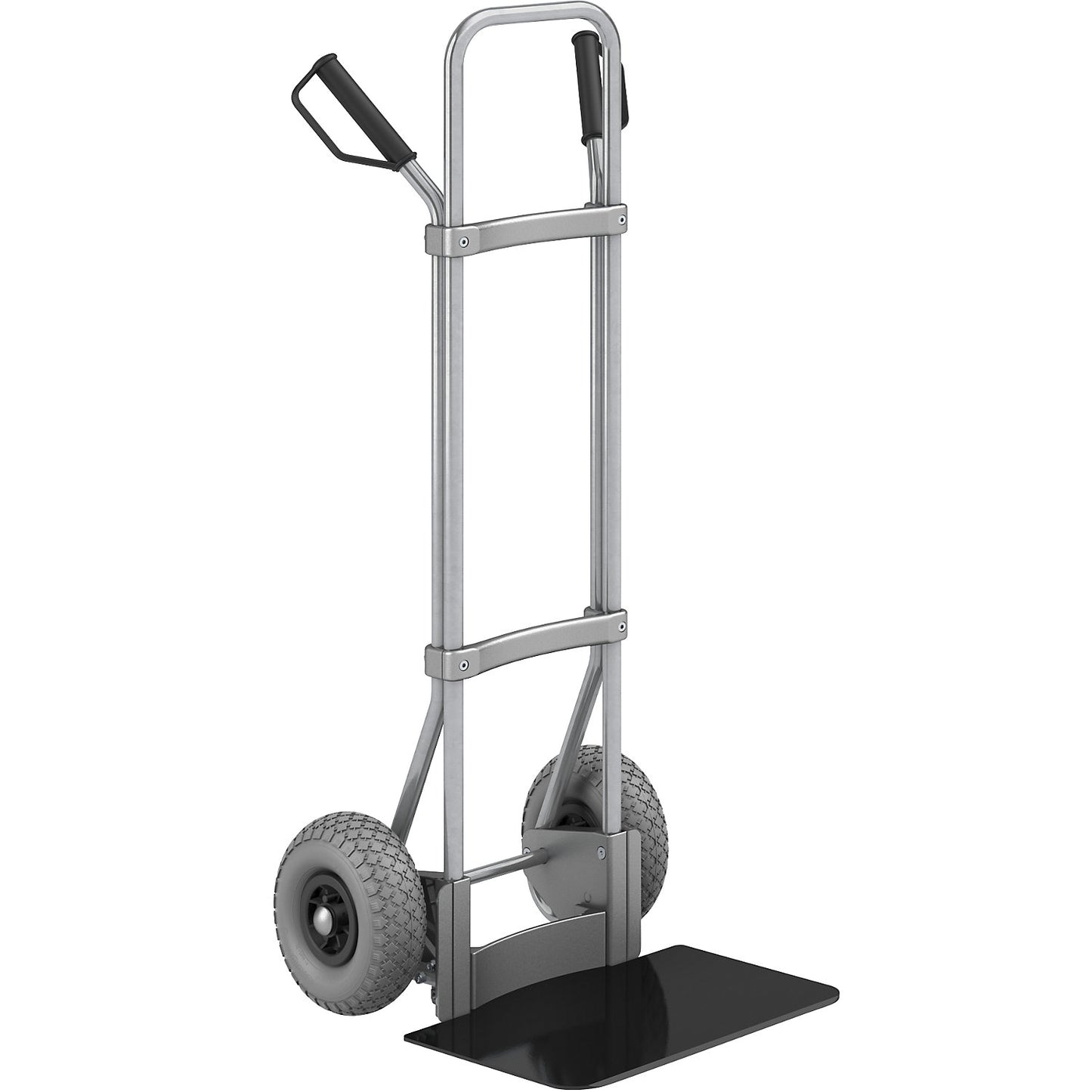 Sack truck, zinc plated, footplate WxD 450 x 350 mm, black, PU tyres.