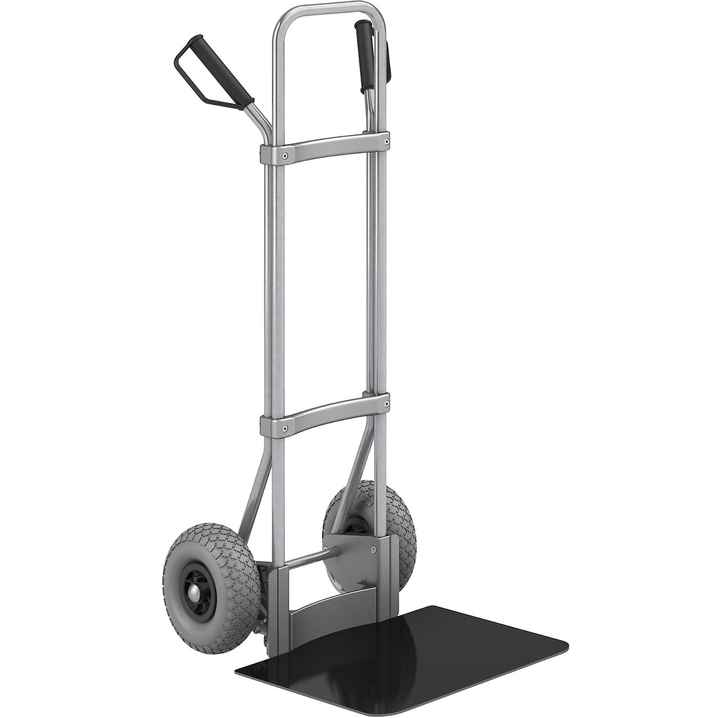 Sack truck, zinc plated, footplate WxD 450 x 500 mm, black, PU tyres.