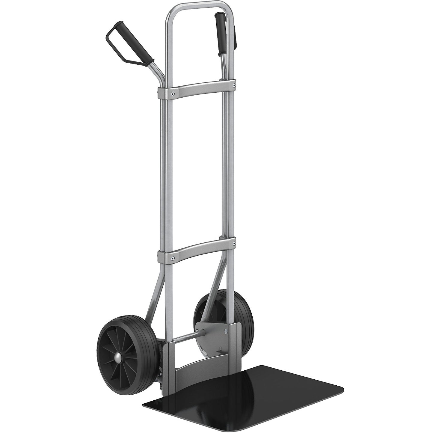 Sack truck, zinc plated, footplate WxD 450 x 500 mm, black, solid rubber tyres.