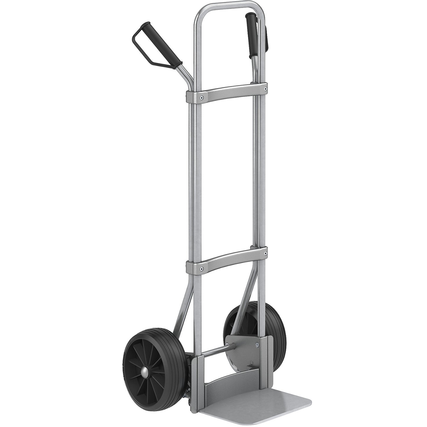 Sack truck, zinc plated, footplate WxD 280 x 250 mm, zinc plated, solid rubber tyres.