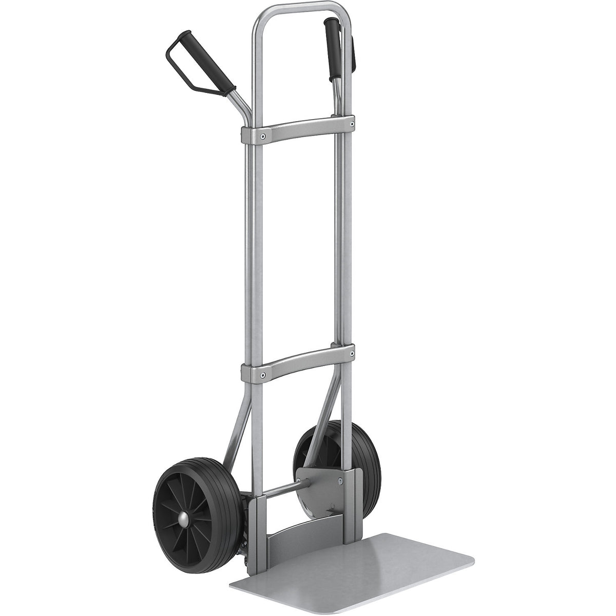 Sack truck, zinc plated, footplate WxD 450 x 350 mm, zinc plated, solid rubber tyres.