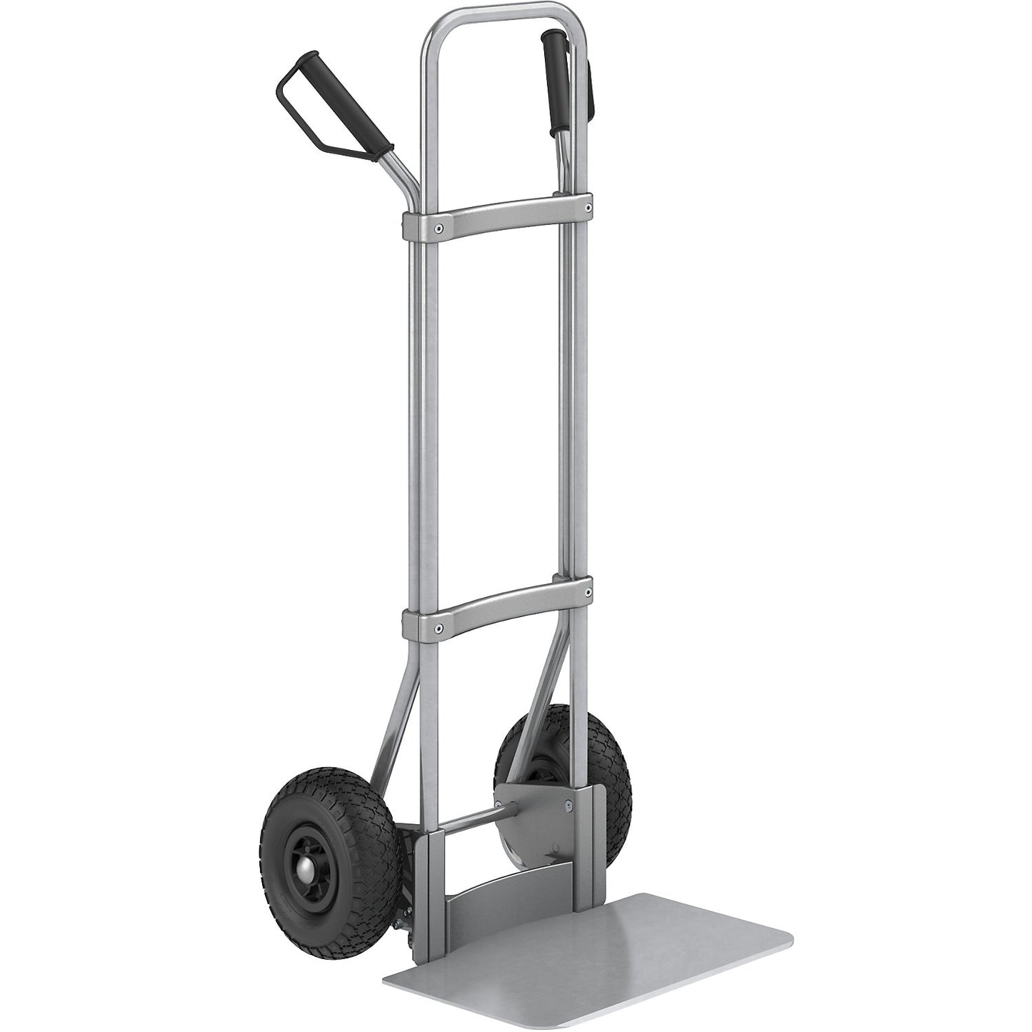 Sack truck, zinc plated, footplate WxD 450 x 350 mm, zinc plated, pneumatic tyres.